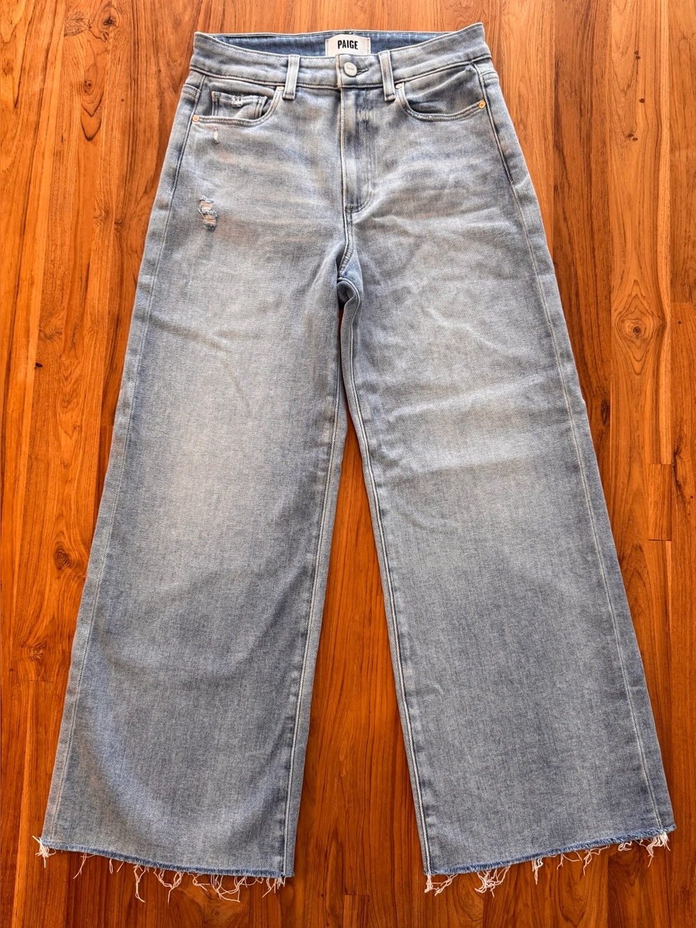 PAIGE Anessa Wide Leg Jeans Women’s 26 Light Wash Raw Hem